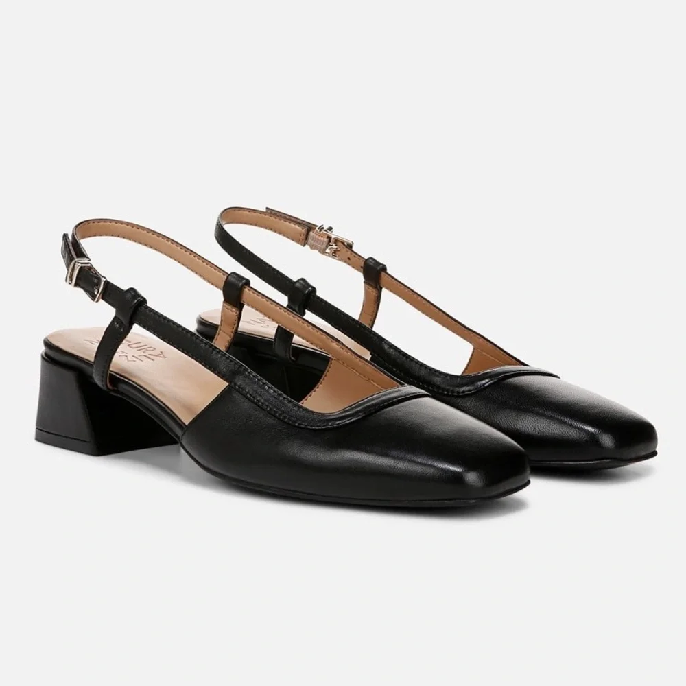 Naturalizer Women's Harper Block Heel Square Toe Slingback Pumps size 10 Black